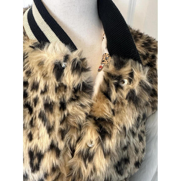 Mother The Baseball Faux Fur Spot Me Jacket Womens XS Cheetah Snap Buttons Lined - Picture 9 of 9
